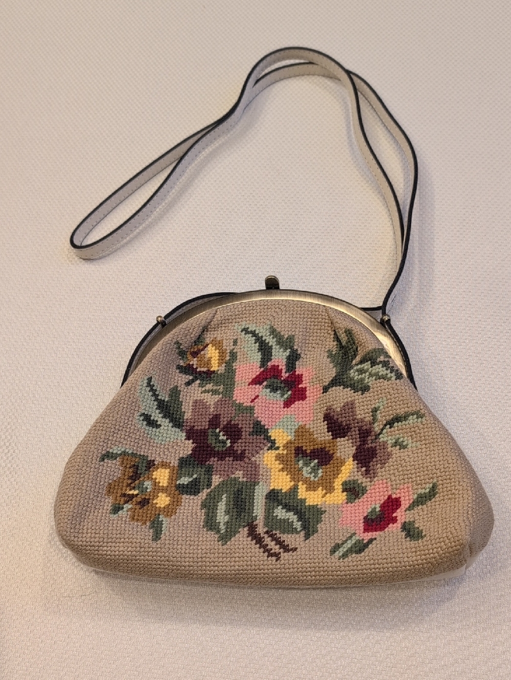 Patricia Nash Vintage Floral Needlepoint Shoulder Bag - Beige